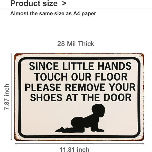 Miniatura 2 de Cartel de metal retro con texto en inglés «Please Remove Your Shoes» para garaje, hombre, cueva, baño, dormitorio, granja, inspirador, arte de pared