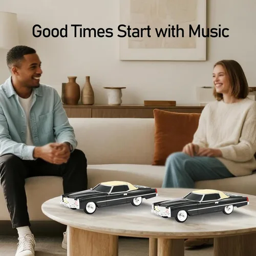 Miniatura 6 de Altavoz Bluetooth American Retro para automóvil, modelo de automóvil retro con rueda móvil, estéreo HD, emparejamiento TWS, luz ambiental LED, carga