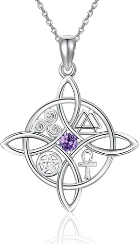 Miniatura 18 de YAFEINI Collar con dije de nudo de bruja de plata de ley, amuleto de bruja de cruz celta, regalo para mujer