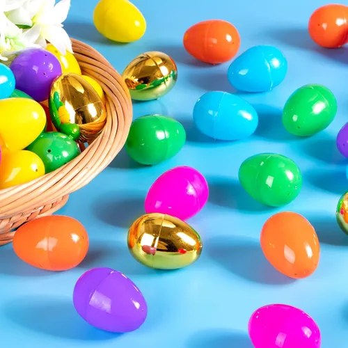 Miniatura 2 de 288 huevos de Pascua – 2.36 pulgadas de colores brillantes huevos de Pascua de plástico vacíos incluyen 18 huevos dorados perfectos para la caza