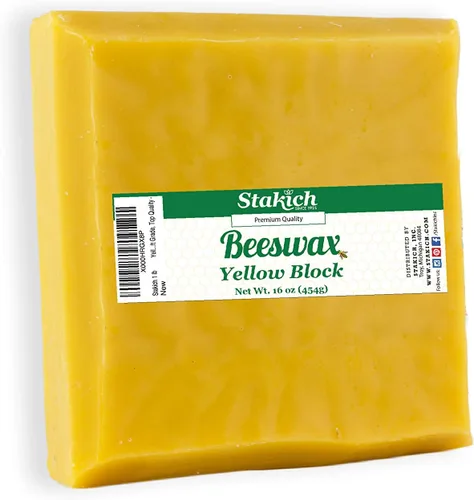 Bloque de cera de abejas amarilla pura Stakich. 100% natural, grado artesanal y calidad premium
