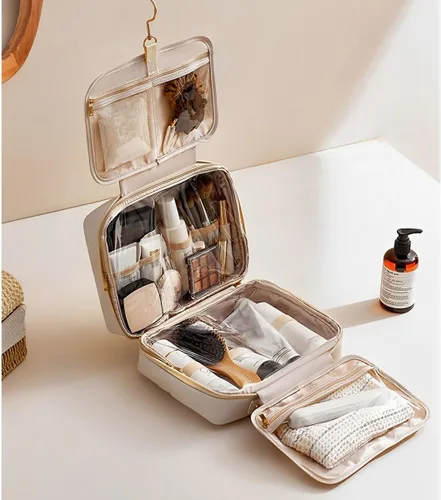 Miniatura 2 de Bolsa cosmética portátil de gran capacidad, Productos para el cuidado de la piel, Bolsa de almacenamiento de cepillo de maquillaje, Bolsa de Rosa