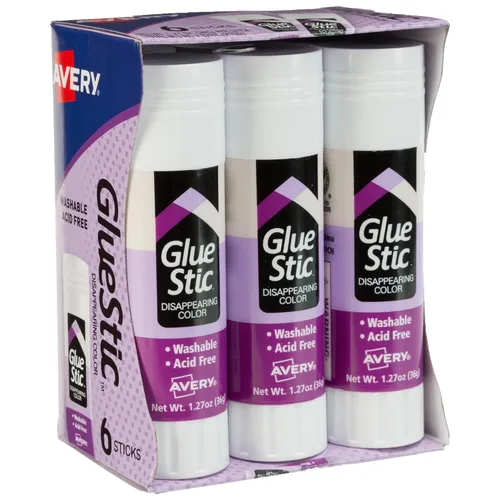 Avery Pegamento en barra, morado que desaparece, lavable, no tóxico, 1.27 oz, 6 barras de pegamento (98071)