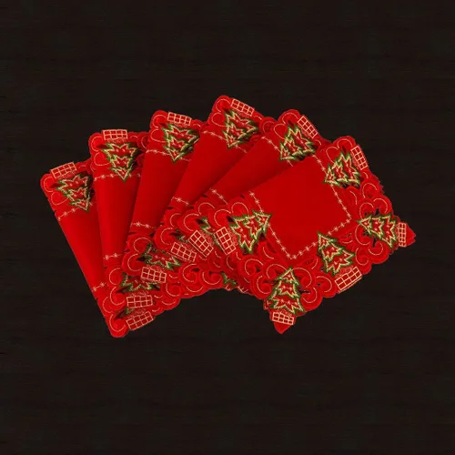 Miniatura 5 de Grelucgo Juego de 6 manteles individuales bordados de Navidad con diseño de árbol de acebo, rectangulares 12 x 18 pulgadas