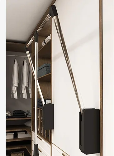 Miniatura 3 de Riel de ropa industrial montado en la pared, estantes flotantes de ancho ajustable y barra de ropa desplegable