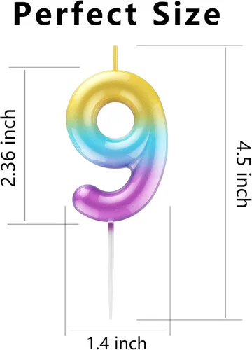 Miniatura 2 de Velas de número 9 arcoíris con número 3D para decoración de fiesta de pastel de cumpleaños, suministros de celebración de aniversario de boda
