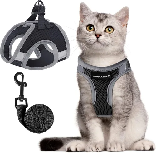 FAYOGOO Juego de arnés y correa para gatos | Arnés a prueba de escape mejorado | Chaleco suave y ligero, diseño sin estrangulamiento para caminar,