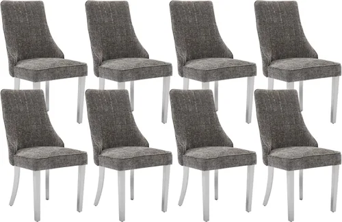 Miniatura 18 de Juego de 8 sillas de comedor, sillas de cocina con canales de lino con patas curvadas de madera maciza, silla de comedor tapizada de tela cómoda