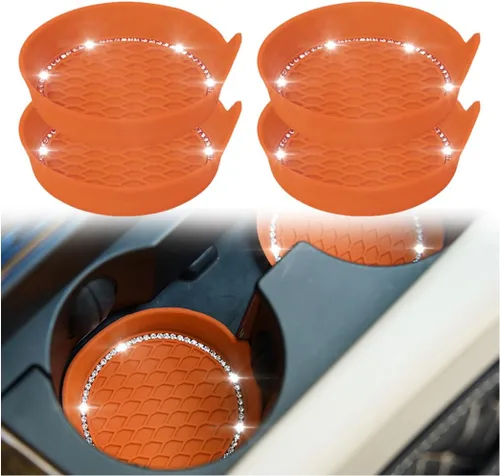 zipelo – Portavasos para automóvil con brillantes, paquete de 4 unidades, universal, antideslizante, portavasos con inserción, accesorios para
