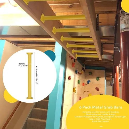 Miniatura 3 de Juego de 6 barras de mono para patio trasero, peldaños de escalera de acero para exteriores, asas de escalada de seguridad, 16.5 pulgadas