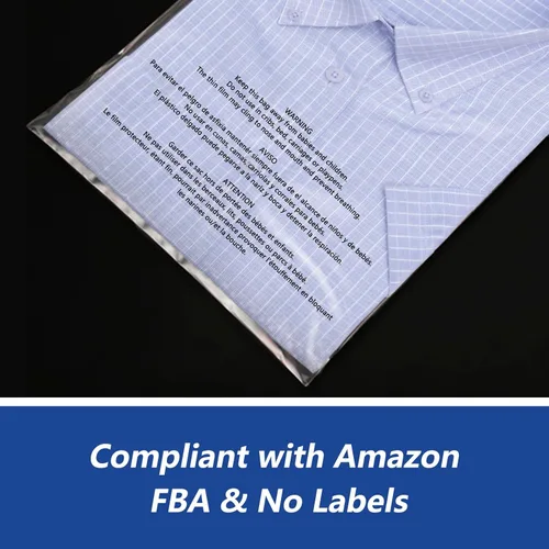 Miniatura 7 de Bolsas de polietileno transparente autosellantes de 9 x 12 pulgadas (100 unidades) con advertencia de asfixia para embalaje, envío, ropa, camisas