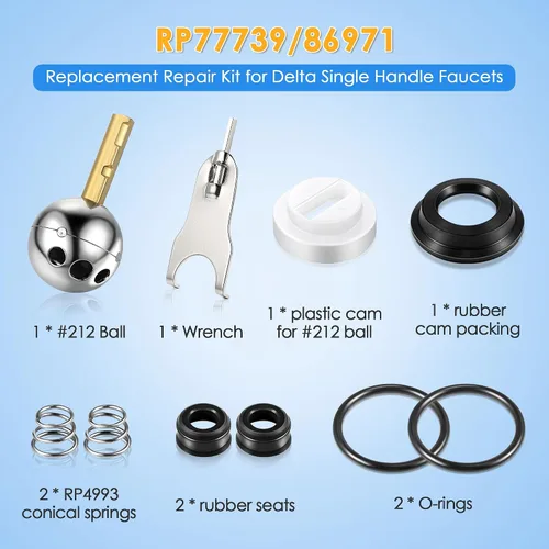 Miniatura 4 de Dreyoo Kit de reparación de grifo de un solo mango con válvulas de bola de acero inoxidable RP212 y manijas de perilla, compatible con grifos