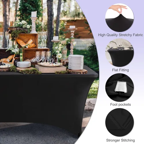 Miniatura 3 de ABCCANOPY - Funda de mesa de elastano elástica de 8 pies, mantel ajustado y resistente a las arrugas, reutilizable para mesas plegables Negro