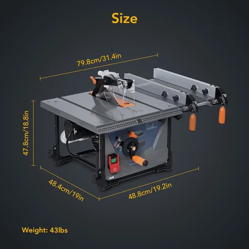 Miniatura 5 de Sierra de mesa para lugar de trabajo, sierra de mesa de 98% de tasa de aspiración de 8.5 pulgadas, velocidad de corte de hasta 5000 RPM, 2000 W
