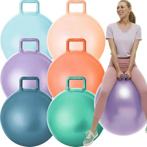 Miniatura 14 de Lewtemi 6 unidades de bola de tolva para carnaval al aire libre, pelota inflable de salto de 32 pulgadas con mango y bomba de aire para ejercicio