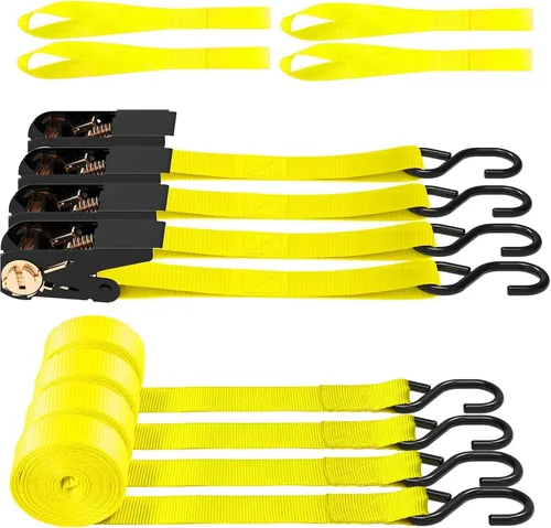 Miniatura 9 de AWELCRAFT Paquete de 4 correas de trinquete, correas de trinquete de 1 pulgada x 15 pies, resistencia a la rotura de 1500 libras con gancho en S, 4