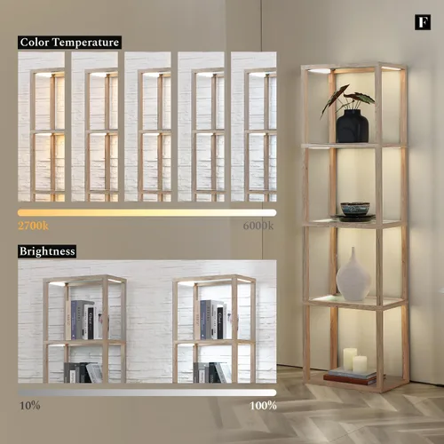 Miniatura 5 de FENLO Fantasy Plus - Estante de exhibición de lujo de 66 pulgadas con lámparas de pie LED regulables, estantes de vidrio resistentes para Madera