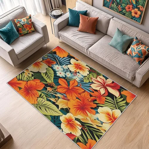 Miniatura 10 de Alfombra retro floral de 2 x 3 pulgadas, lavable de los años 60 y 70, alfombras hippie para entrada, dormitorio, cocina, alfombra de área de flores