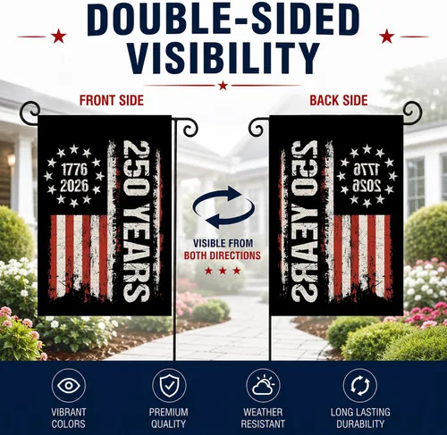 Miniatura 3 de Bandera de jardín de 250 años de América, Bendiciones 250° aniversario USA Bandera patriótica doble cara con diseño de estrellas y rayas