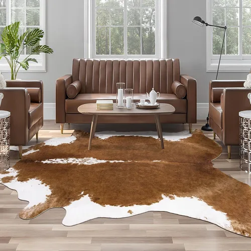 Miniatura 18 de Alfombra de piel de vaca sintética AROGAN, alfombra premium con estampado de vaca para decoración occidental boho, piel de vaca para dormitorio