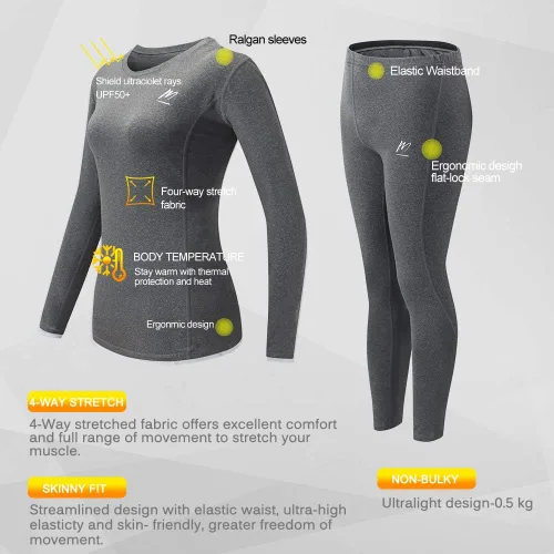 Miniatura 2 de MeetHoo Ropa interior térmica para mujer, conjunto de compresión de capa base cálida para invierno, forro polar, pantalones largos para correr