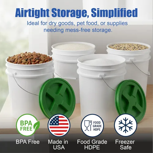 Miniatura 2 de ePackageSupply Cubo blanco de 5 galones con tapa hermética de rosca con sello Gamma verde Fabricado en Estados Unidos Grado alimentario