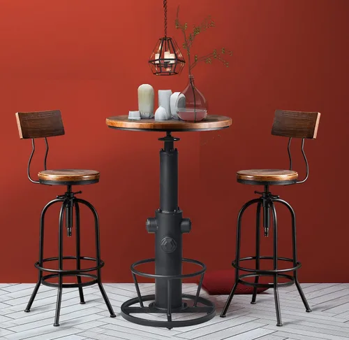 Miniatura 2 de Juego de mesa y taburetes de altura de barra de 3 piezas para cóctel, bistró, fiesta de pub en casa, patas de metal de soldadura, parte superior