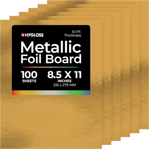 Miniatura 3 de Hygloss Hojas de cartulina metálica, 100 hojas de oro mate, 8.5 x 11 pulgadas, resistentes, 10 puntos, papel de cartón metálico para manualidades