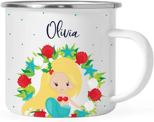 Miniatura 8 de Andaz Press Taza de café de acero inoxidable con nombre personalizado de 11 onzas para niños, diseño de sirena festiva, 1 paquete, taza de Navidad