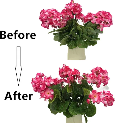 Miniatura 3 de Arbusto de geranio artificial, begonia, planta de seda falsa para macetas de exteriores, jardín, decoración del hogar (3, rosa)