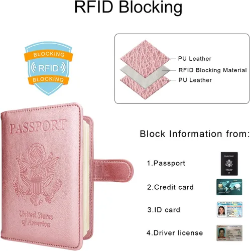Miniatura 3 de WALNEW Funda para pasaporte, funda para pasaporte, tarjeta, cartera, E-oro rosa, Estilo E