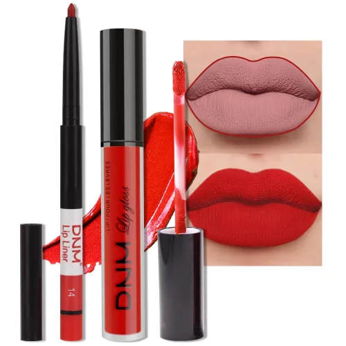Miniatura 26 de evpct 2 Piezas Lápiz Labial Líquido Verde Esmeralda con Brillo Glitter, Brillo Labial Tinte y Delineador de Labios Retráctil, Set de Maquillaje