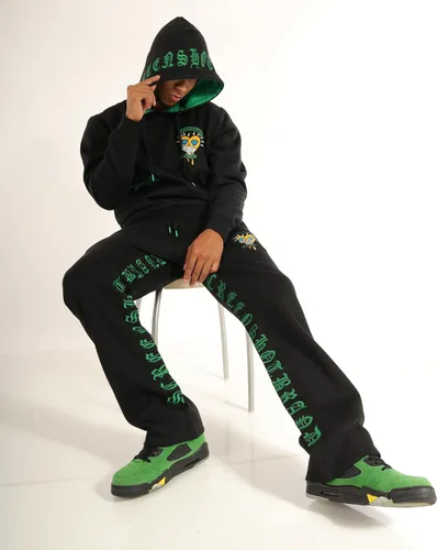 Miniatura 3 de SCREENSHOT Pantalones de forro polar 3202 Streetwear Urban Fit - Pantalones deportivos apilados con cordón de banda de basura acanalada