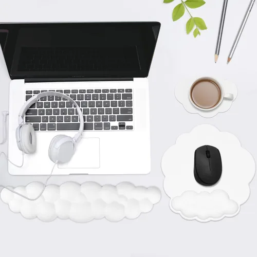 Miniatura 2 de JIKIOU Almohadillas de mouse Cloud de cuero, exquisito soporte de muñeca, cómodo reposamuñecas de espuma viscoelástica para computadora, laptop