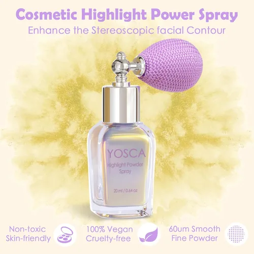 Miniatura 4 de Yosca Spray de polvo iluminador, 0.7 fl oz (0.7 fl oz) cosmético de alto brillo para el cuerpo, polvo de hadas, resaltador de polvo brillante