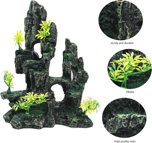 Miniatura 4 de Decoración de acuario – Decoración de pecera con adorno de piedra vista de montaña, ideal para betta, caracoles, tortuga, esconder, escalar