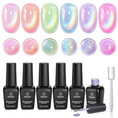 Miniatura 26 de Beetles - Esmalte de uñas de gel rojo, 6 colores, colección Marvelous Lady, esmalte de uñas con purpurina burdeos, nude, rojo brillante, diseño