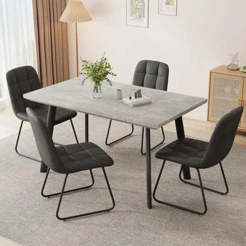 Miniatura 22 de ZckyCine Conjunto moderno de mesa de comedor de 5 piezas con mesa rectangular de madera y 4 sillas tapizadas en cuero, capacidad para 4 personas