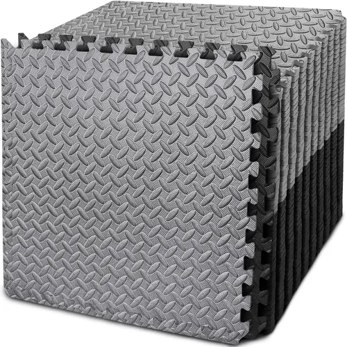 BEAUTYOVO Tapete de ejercicio tipo rompecabezas con 12/24/48 baldosas de espuma entrelazadas para gimnasio, baldosas de espuma EVA de 24'' x 24''