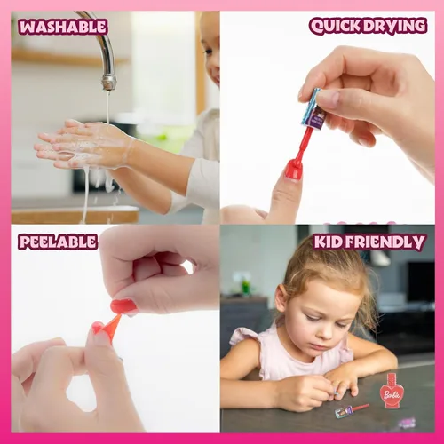 Miniatura 5 de Barbie Movie - Juego de 18 esmaltes de uñas a base de agua para niños, incluye esmalte de uñas, gemas de uñas, lima de uñas para mayores de 3 años