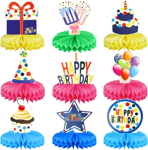 Miniatura 8 de 9 piezas de decoración de mesa de fiesta de cumpleaños, centros de mesa de panal de abeja de oro negro para mesa, decoración de mesa de cumpleaños