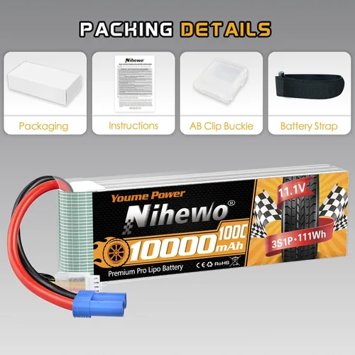 Miniatura 6 de 3S Lipo Batería 11.1V 10000mAh 100C Batería RC Estuche suave EC5 Plug Compatible para RC Car Truck Tanque Avión, Dron, Barco, Carreras, Modelos