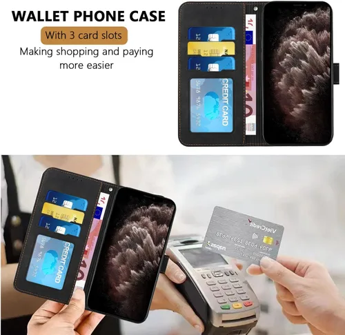 Miniatura 3 de Compatible with Motorola Moto E22/E22i, Leather Business Fashion Casual Phone Wallet Cover with Card Holder Slots Shockproof Kickstand Case-Black