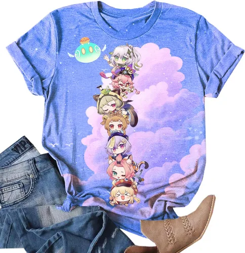 Miniatura 6 de Genshin Impact - Camiseta para mujer, camisetas de Hu Tao con manga corta para fanáticos unisex, patrones de impresión vivos y duraderos