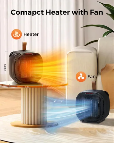 Miniatura 4 de Electactic Calentador de Espacio Cerámico Pequeño Portátil con Termostato, Calentador de Espacio Eléctrico para Interiores de 1200W con Ventilador