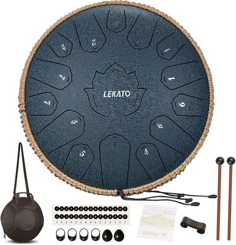 Miniatura 8 de LEKATO Tambor de lluvia para exteriores, tambor de lengüeta de acero de 6 pulgadas, 11 notas, carillón de lluvia de percusión para meditación, yoga