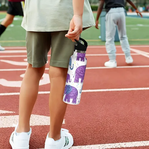 Miniatura 5 de Kids Water Bottle with Straw for School 20 Oz Bottle for Boys Girls, BPA-Free, Cute Purple Elephants Purple Blue