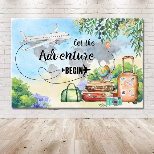 Miniatura 6 de MEHOFOND Let The Adventure Begin - Telón de fondo para baby shower, viaje, cumpleaños, graduación, fiesta de jubilación, pancarta de avión