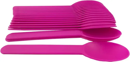 MMvolesy Cucharas desechables de plástico ecológicas rosadas, cucharas de helado de yogur congelado, cucharas de postre congelado, 50 unidades