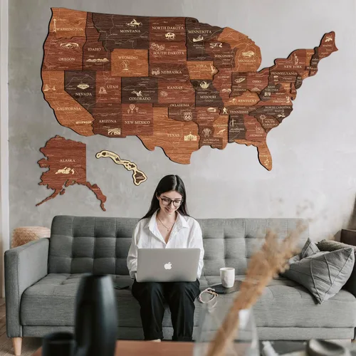 Miniatura 2 de JustLikeWood Rompecabezas de madera 3D de mapa de Estados Unidos de 16 x 9 ″ con los estados y capitales, decoraciones del 4 de julio, mapa de viaje